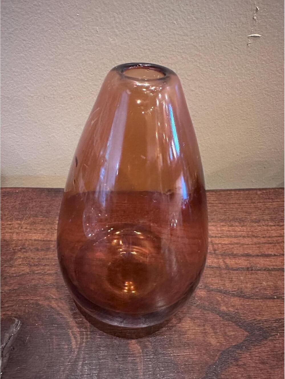 Amber Tear Drop Art Deco Style Glass Bud Vase 6"